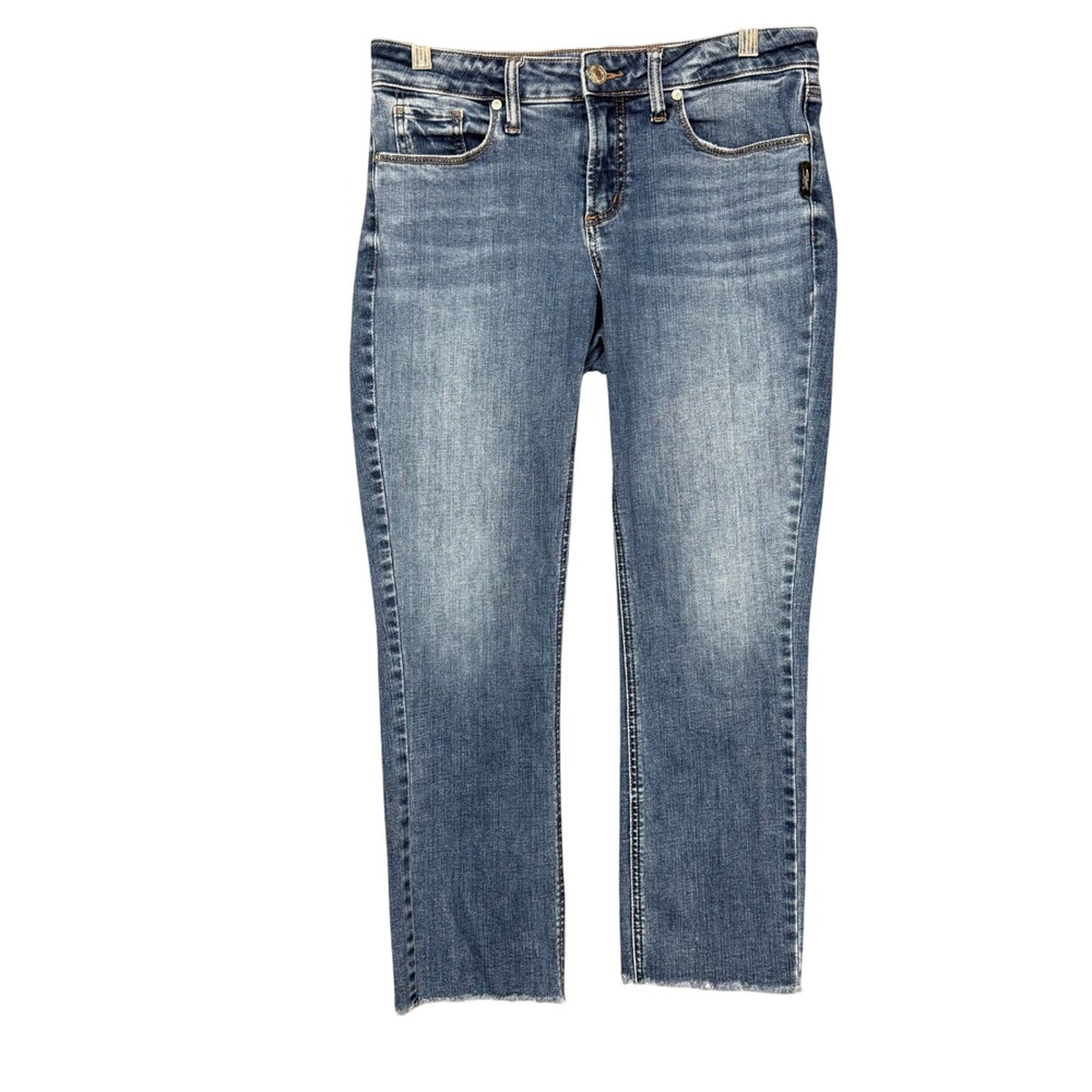 Silver Jeans Womens 28 Blue Elyse Ankle Straight Crop Denim Raw Hem Fits 30x25.5